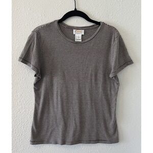 Vintage Talbots Women's T-shirt Size Large Striped 100% Pima Cotton Short Sleeve